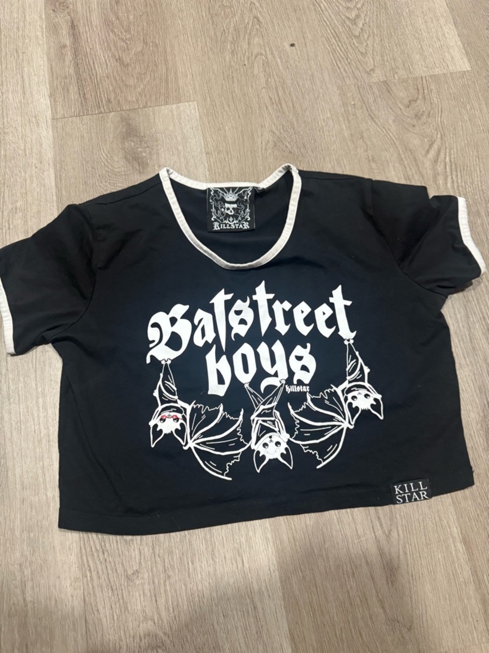 Killstar Black Crop Tee with White Graphic and Trim
